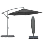 3(m) Garden Banana Parasol Cantilever Umbrella w/ Base Weights & Cover | Black