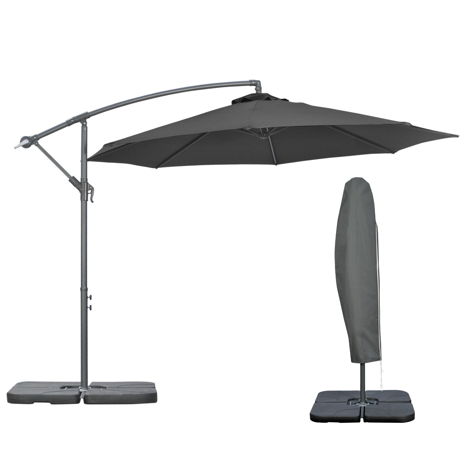 3(m) Garden Banana Parasol Cantilever Umbrella w/ Base Weights & Cover | Black