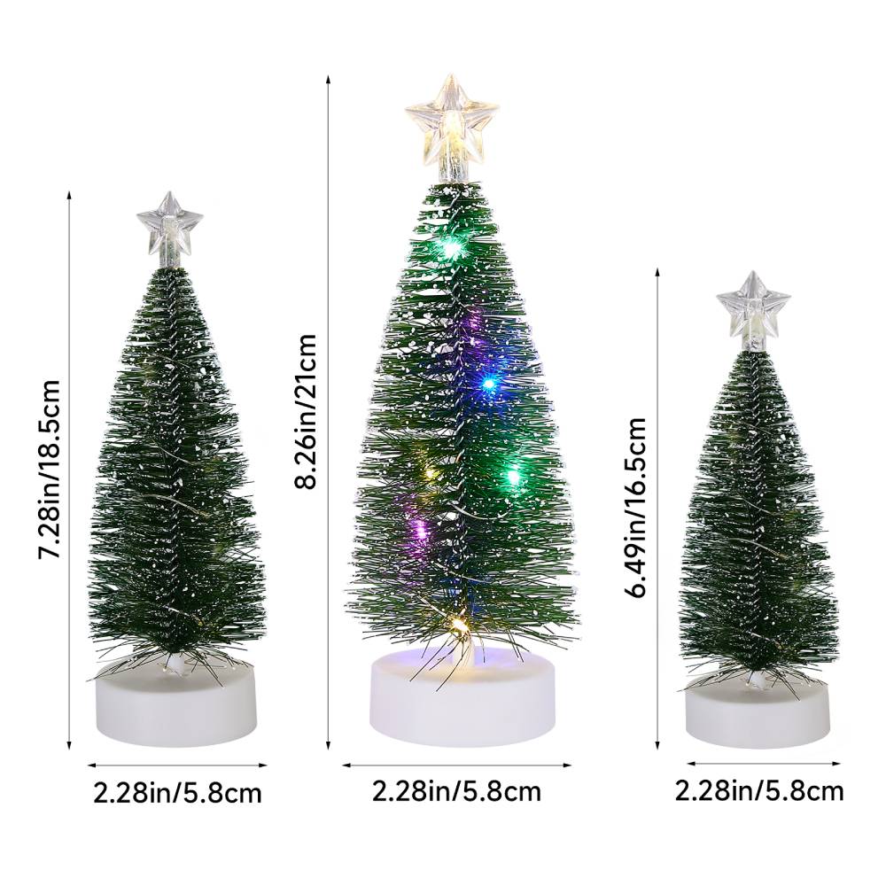 3pcs Mini Christmas Tree Set With Led Lights