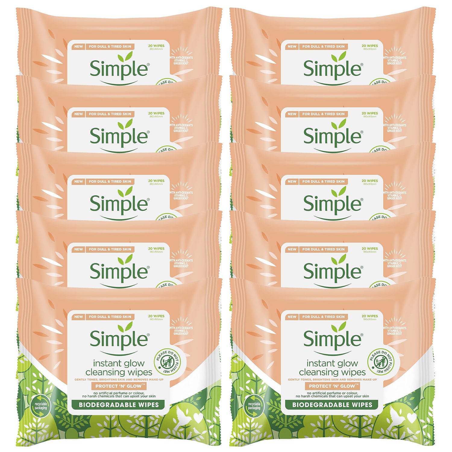 Protect 'n' Glow Instant Cleansing Wipes For Dull & Tired Skin, 10pk | Set of 10