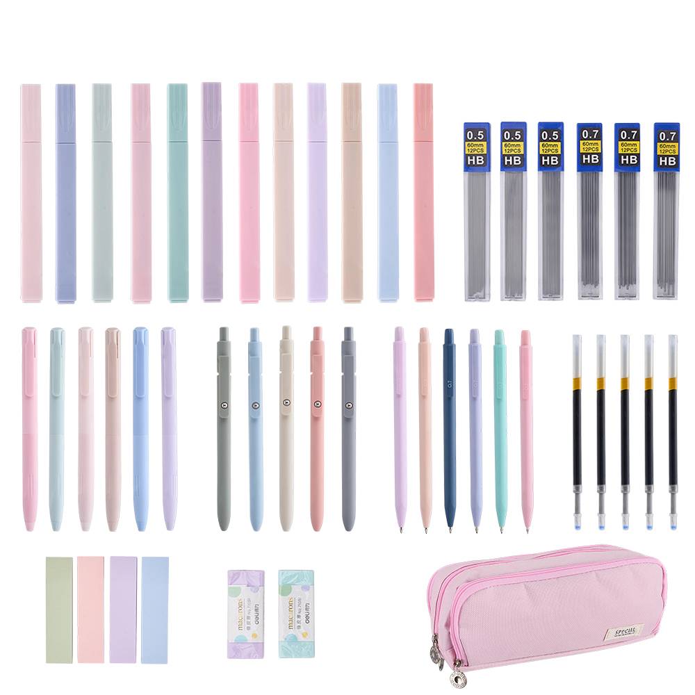 47pcs Stationery Set With Pencil Case | Pink