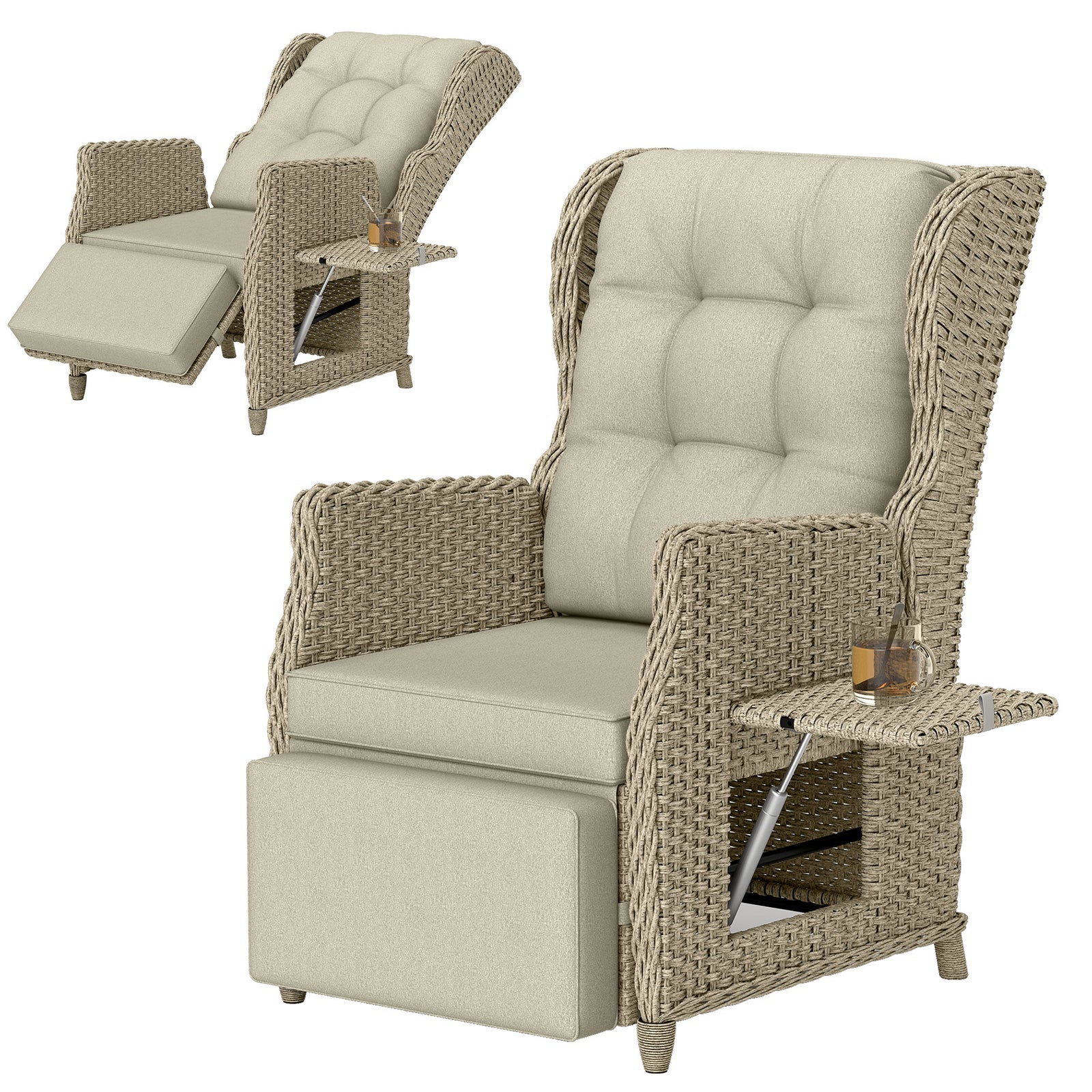 Rattan Garden Recliner Chair With Flip Table | Brown
