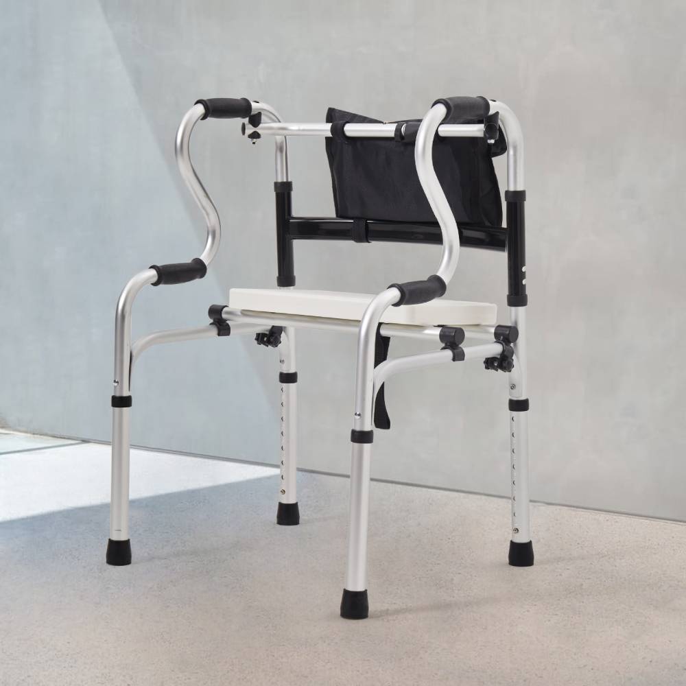 Living and Home Walker With Seat Adjustable Height Stainless Steel Folding Walker For Elderly