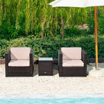 3pcs Patio Rattan Sofa Garden Furniture Set W/ Cushions | Brown