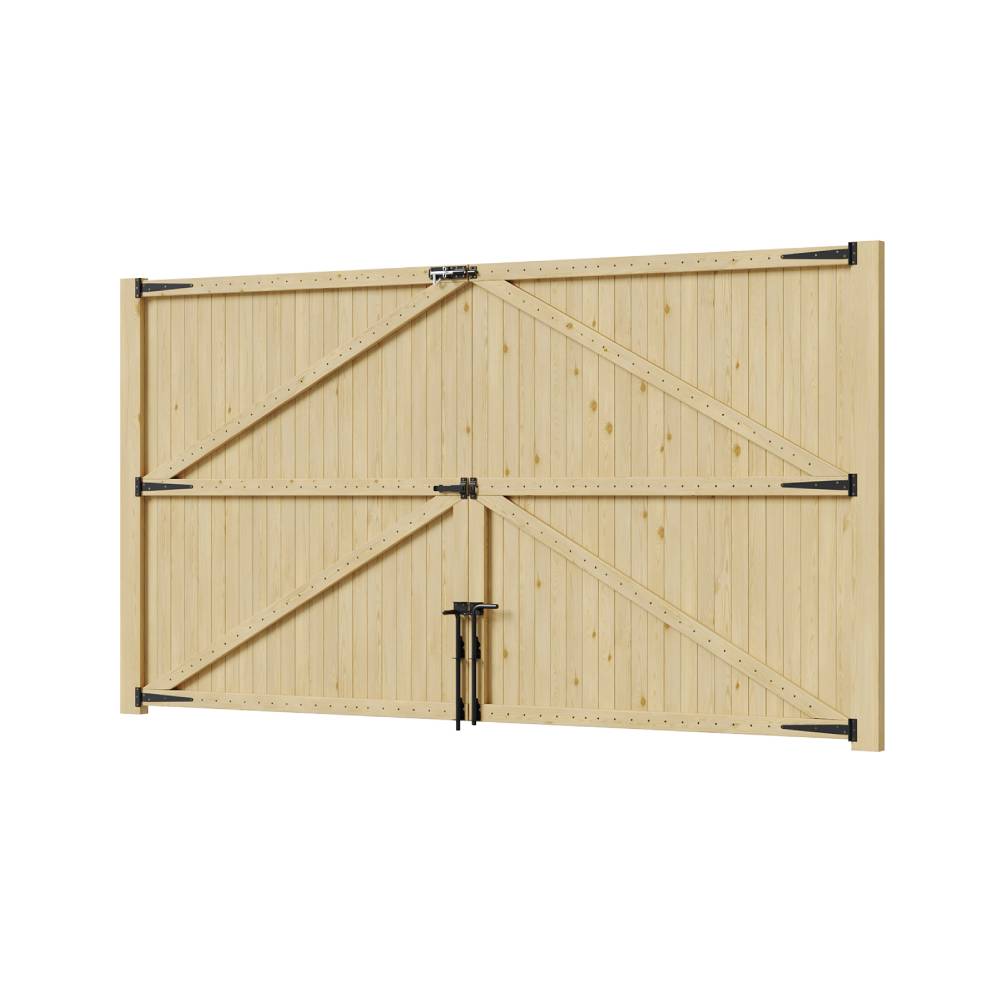 Heavy-duty Solid Spruce Wood Double Door Gate With Clear Varnish Finish, Weather-resistant,hardware Kit Included For Driveway Use & Farm Entrance | Large
