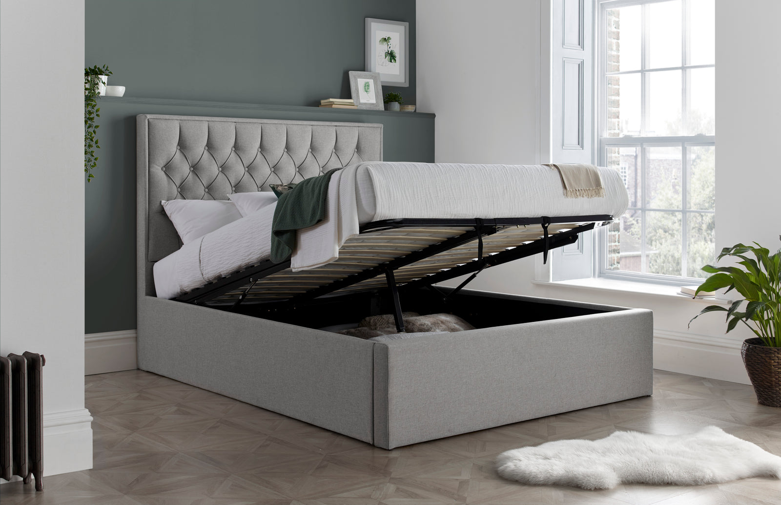 Wilson Fabric Ottoman Bed | Double | Grey