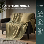 Pure Handmade Cotton Muslin Cushion With Cover | 45cm x 45cm | Green