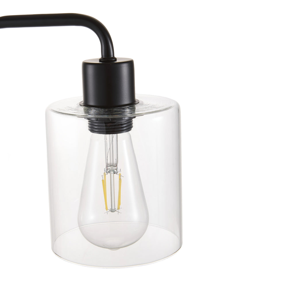Black Iron Table Lamp With Clear Glass Shade – Touch Control, 3 Brightness Levels & Usb/type-c Charging Ports