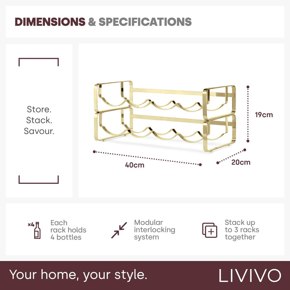 Metal Wine Rack Countertop Organiser For 4 To 16 Bottles | Gold