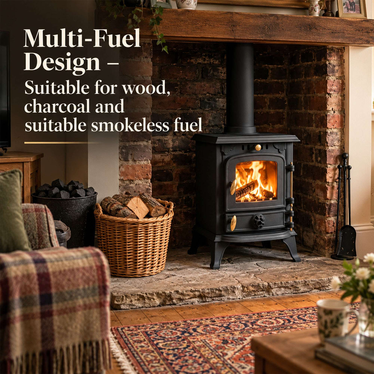 4.5kw Cast Iron Wood Burning Stove Multi-fuel Fireplace Ja013s Defra Approved