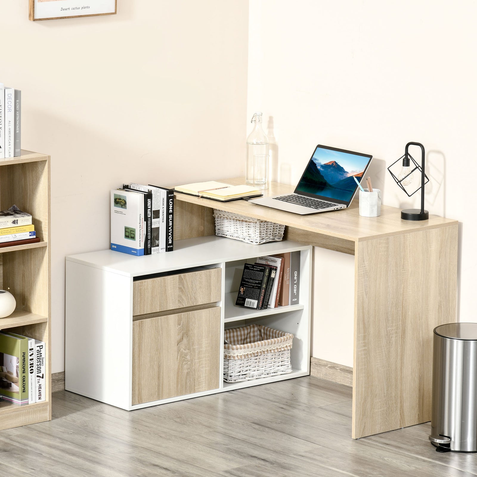 L-shaped Corner Desk With Storage Shelf