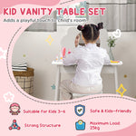 Kids Dressing Table With Mirror And Stool, Drawer, Cloud Design | White