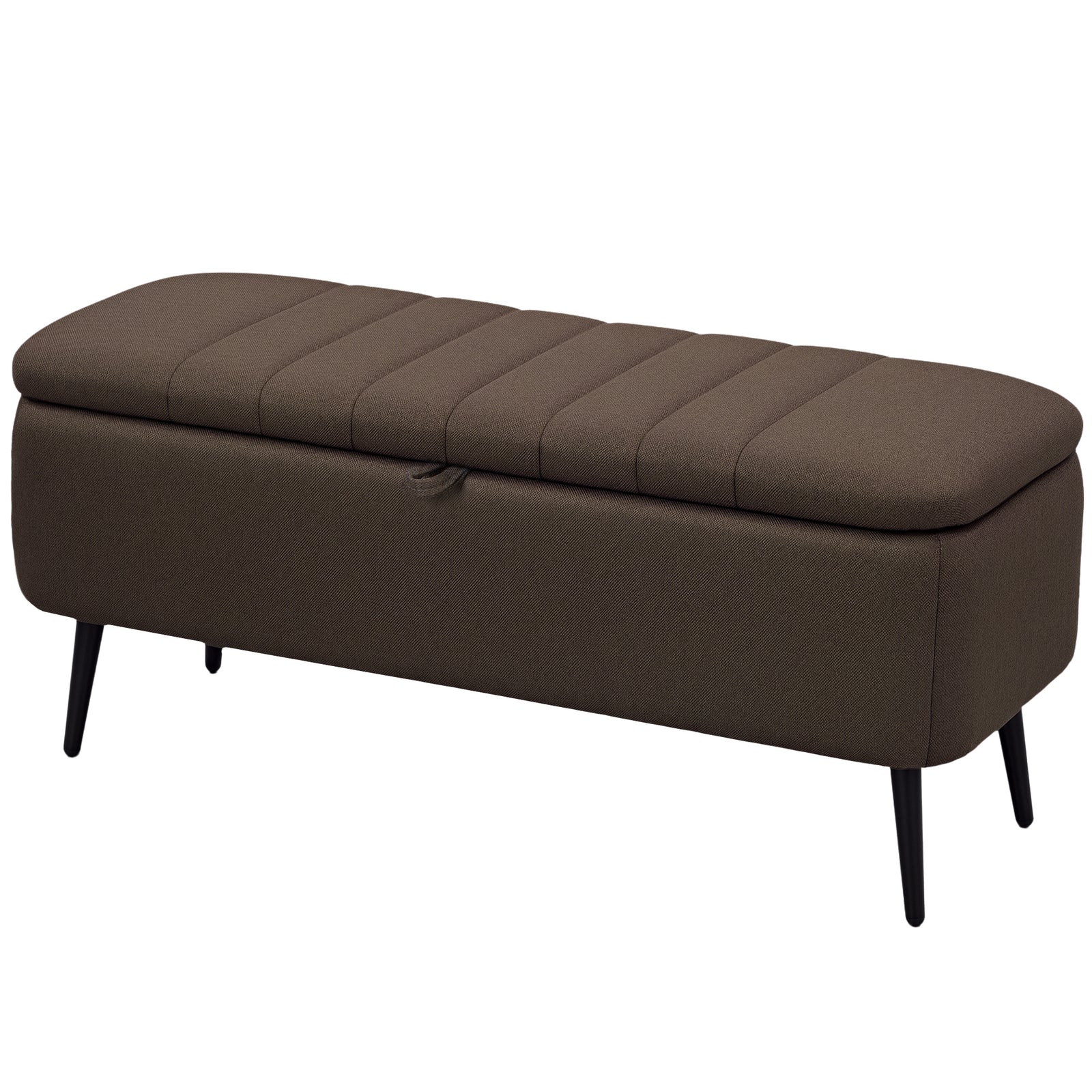 Storage Ottoman Bench, Linen Fabric Footstool With Steel Legs | Dark Brown