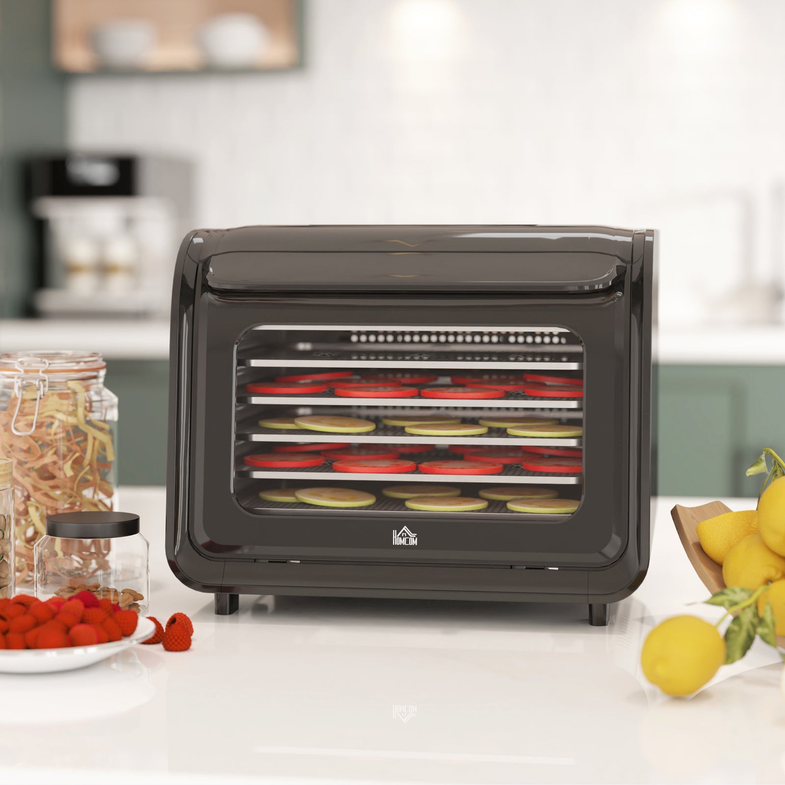 Food Dehydrator With 6 Stainless Steel Tray, For Fruit, Meat | One Size | Black