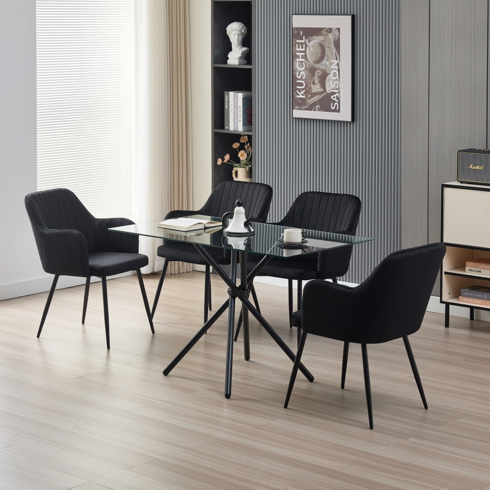 Elegant Miami Dining Table Set With 4 Velvet Charlotte Chairs | Black