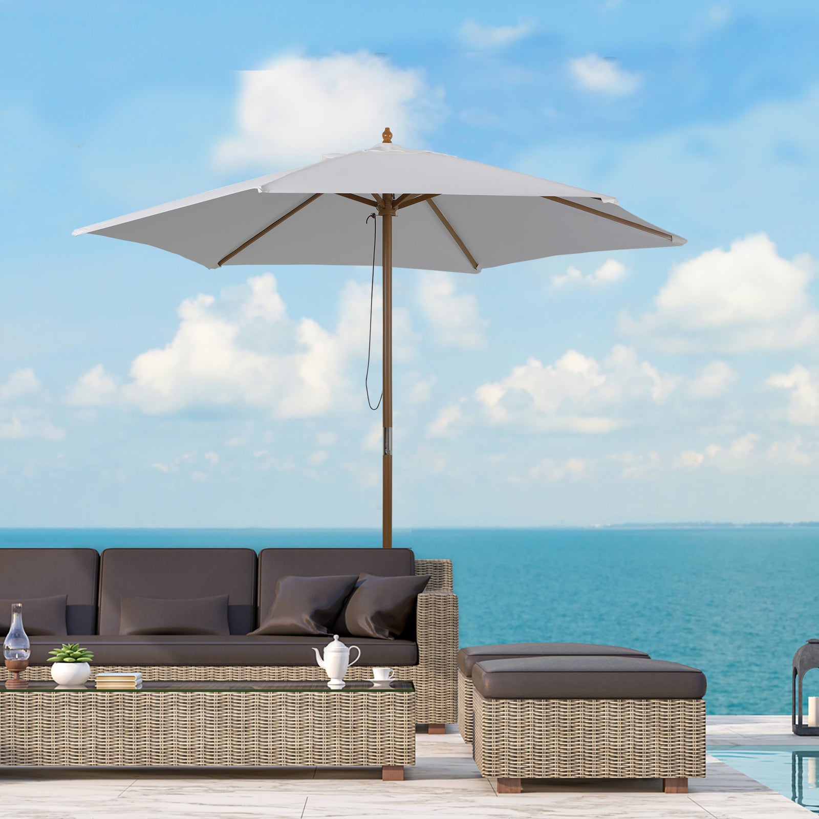 2.5m Wood Garden Parasol Sun Shade | White