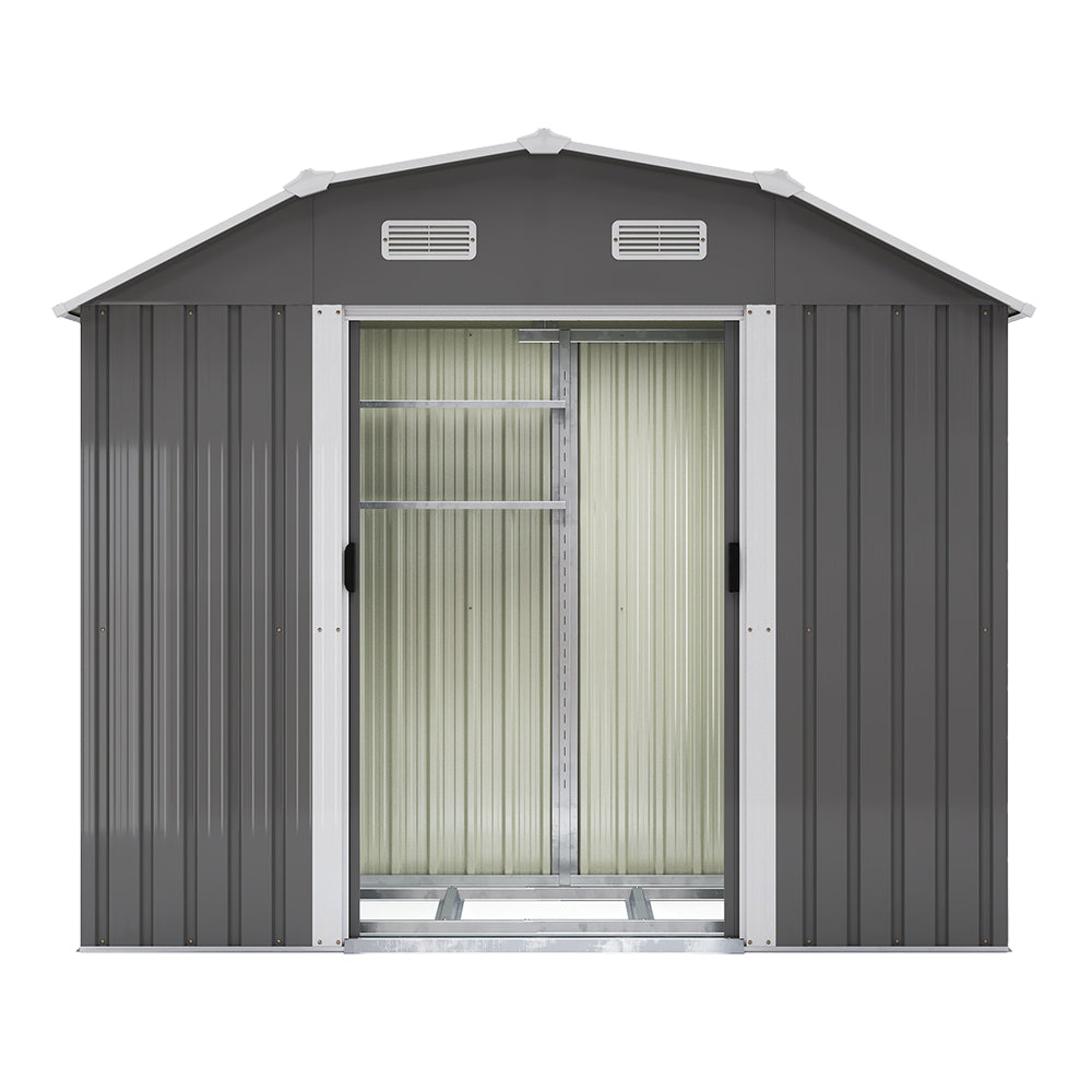 7.72 ft x 4.3 ft Outdoor Metal Storage Shed with Double Lockable Doors and Vents - Waterproof Garden Tool Organizer with Foundation and Shelving