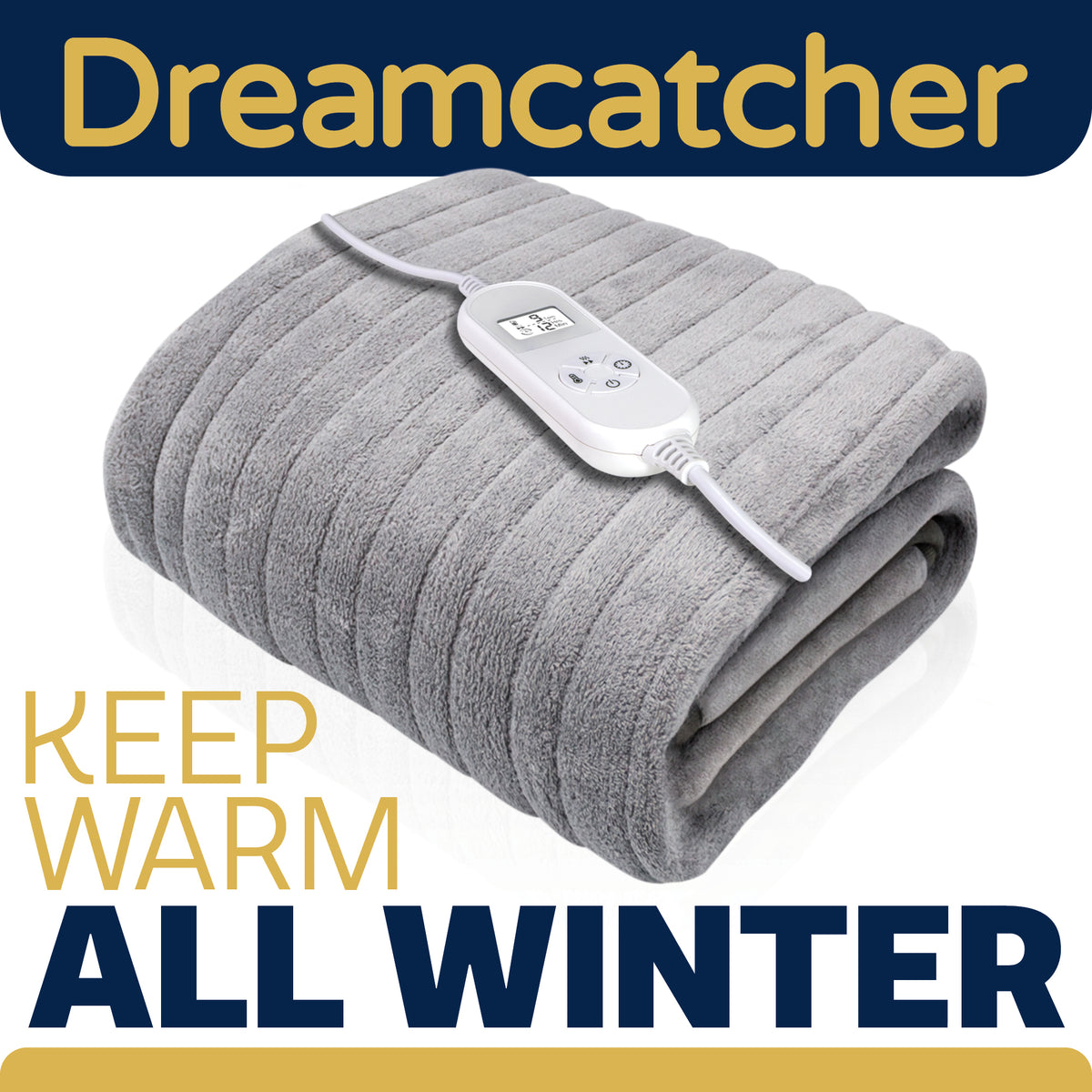 Deluxe  Xl Electric Throw Heated Double Over Blanket Soft Fleece 9 Heat & 12hr Timer Settings | XL | Silver