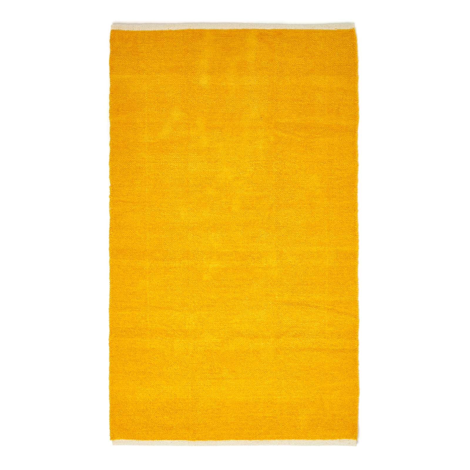 Plain Chenille 100% Cotton  Rug With Natural Trim | 170cm | Mustard