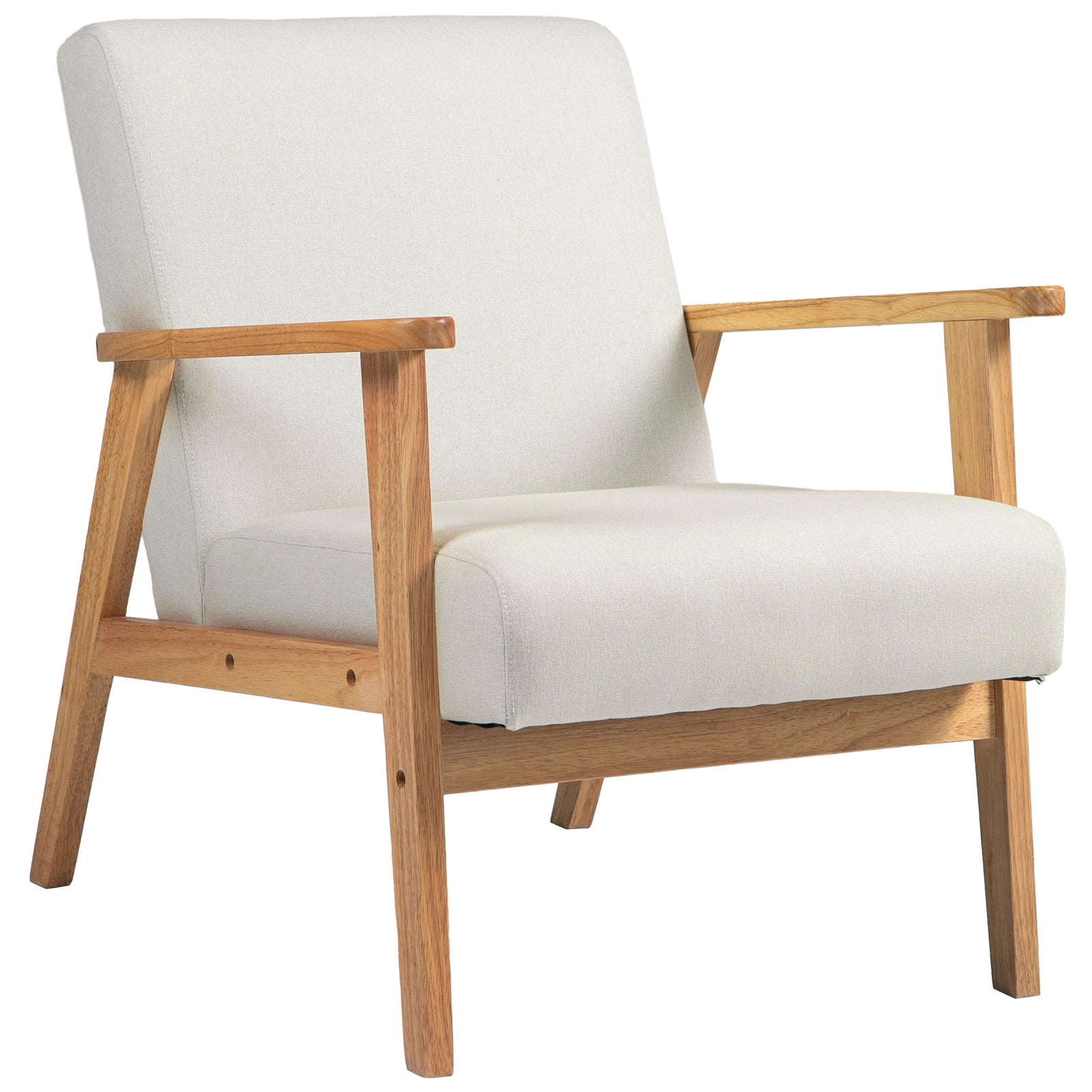 Fabric Accent Chair W/ Rubber Wood Legs Padded Cushion | One Size | Cream