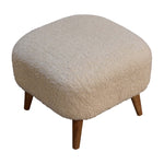 Solid Mango Wood Boucle Cream Square Footstool