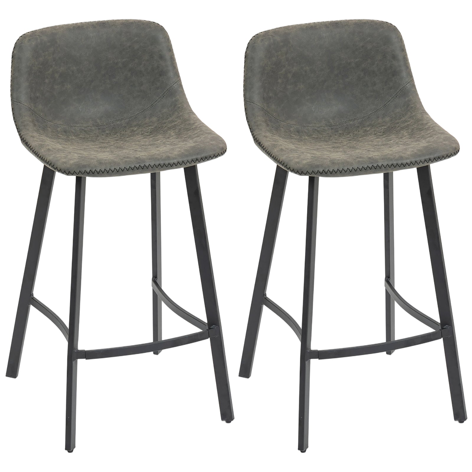 Bar Stools Set Of 2, Bar Chairs With Back And Steel Legs | Grey