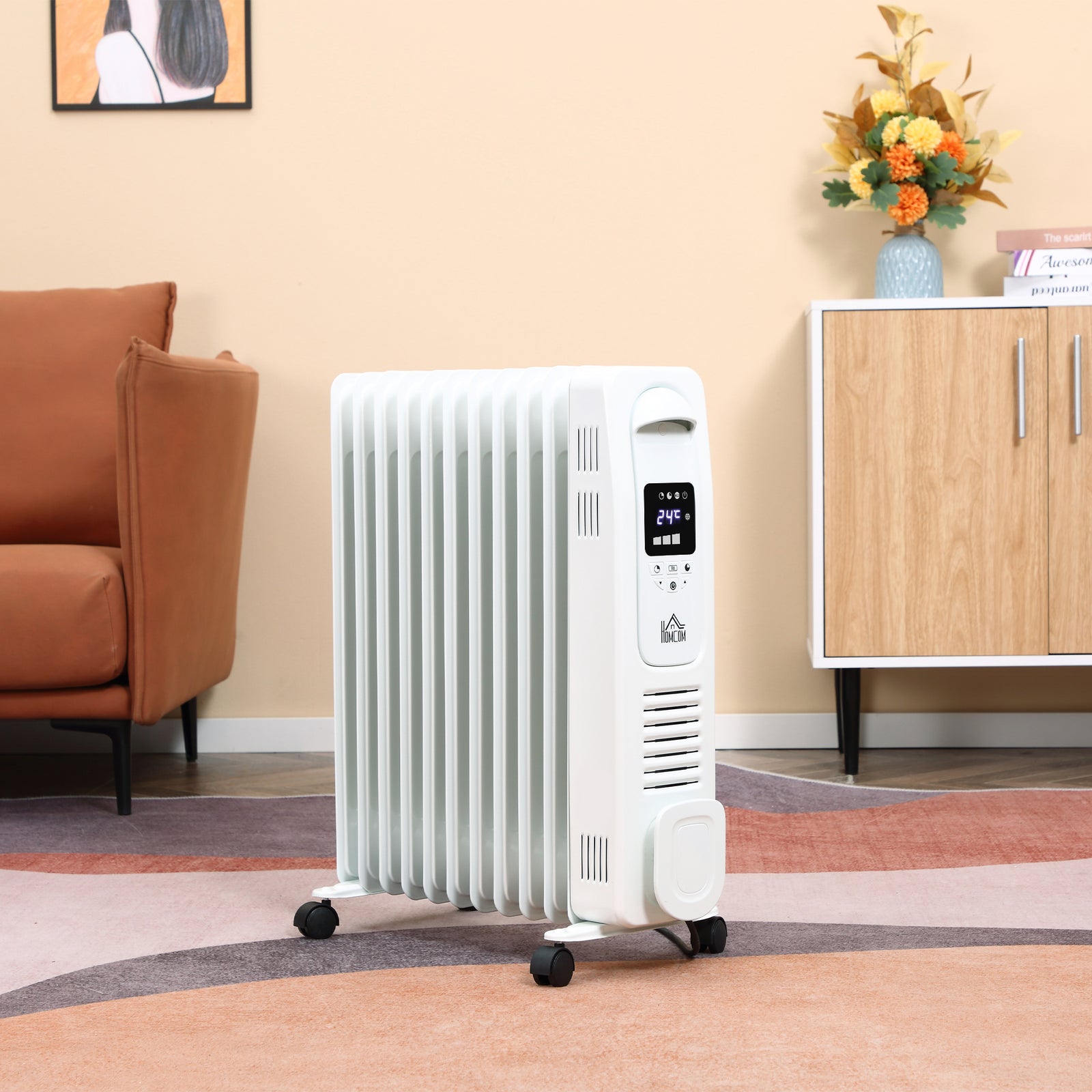 2500w Oil Filled Portable Radiator Heater With Remote | One Size | White