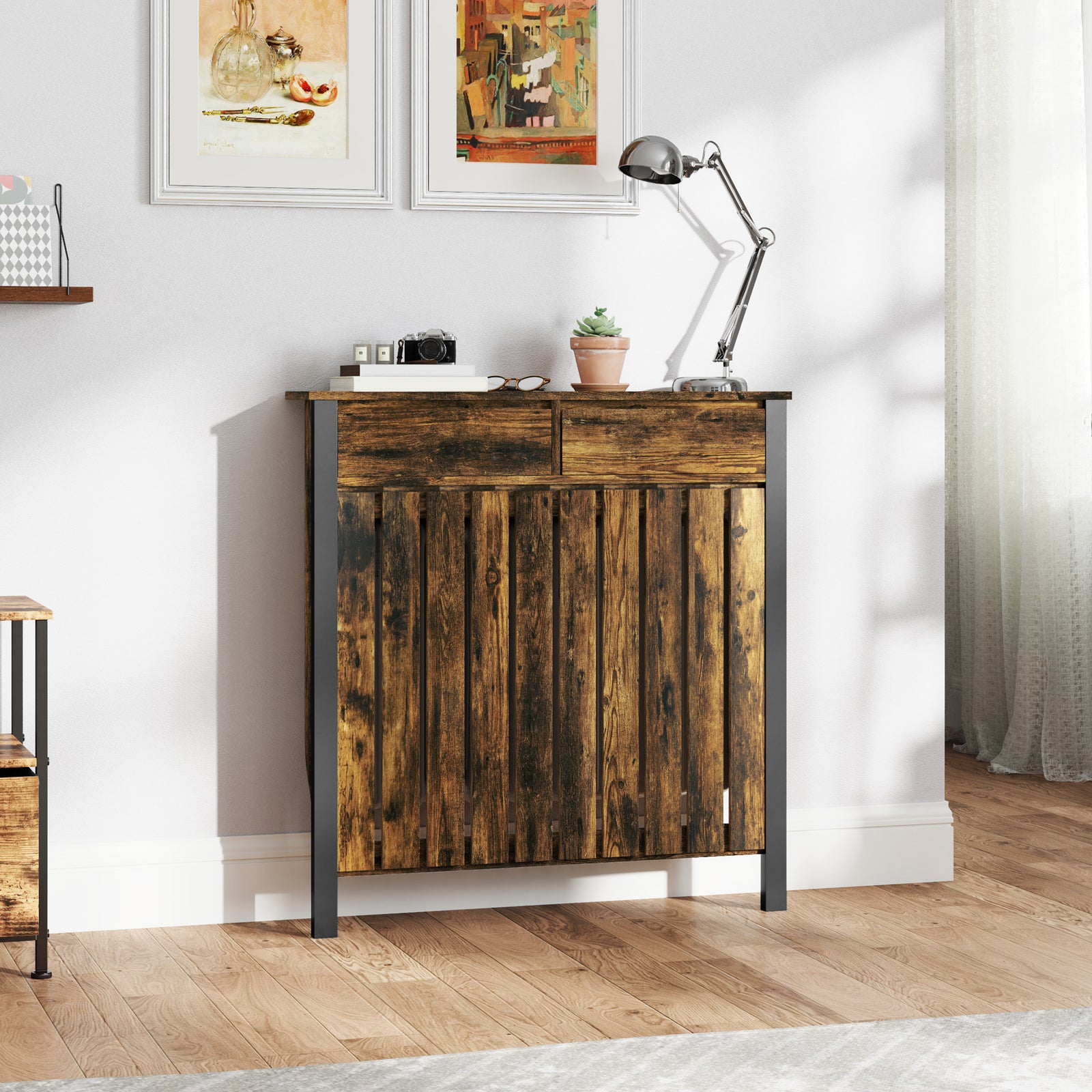 Radiator Cover With Drawer And Vertical Slats