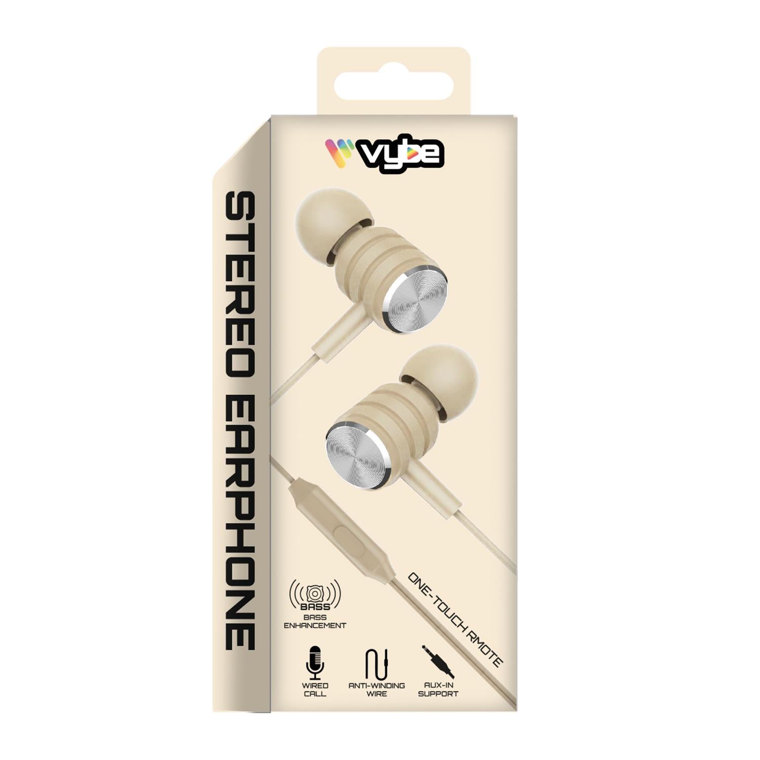 Bass Enhancement One-touch Remote, Stereo Earphones | Cream