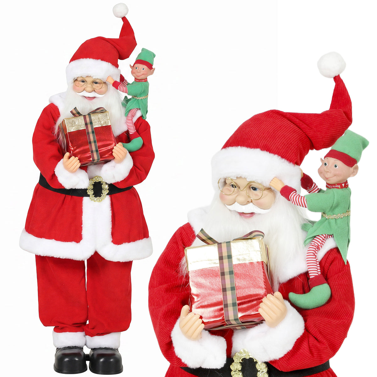 HOMCOM 4ft Christmas Singing Dancing Santa Claus With Elf, Gift Box