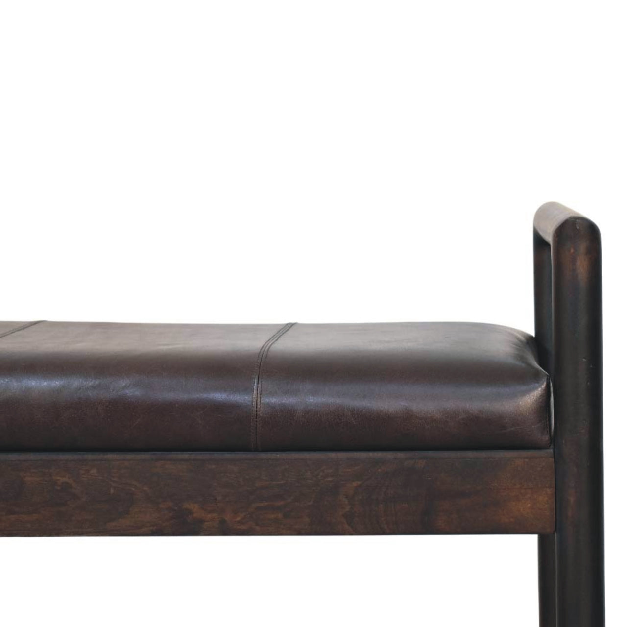 Gridline Bench, Upholestered Rich Black Leather, Black