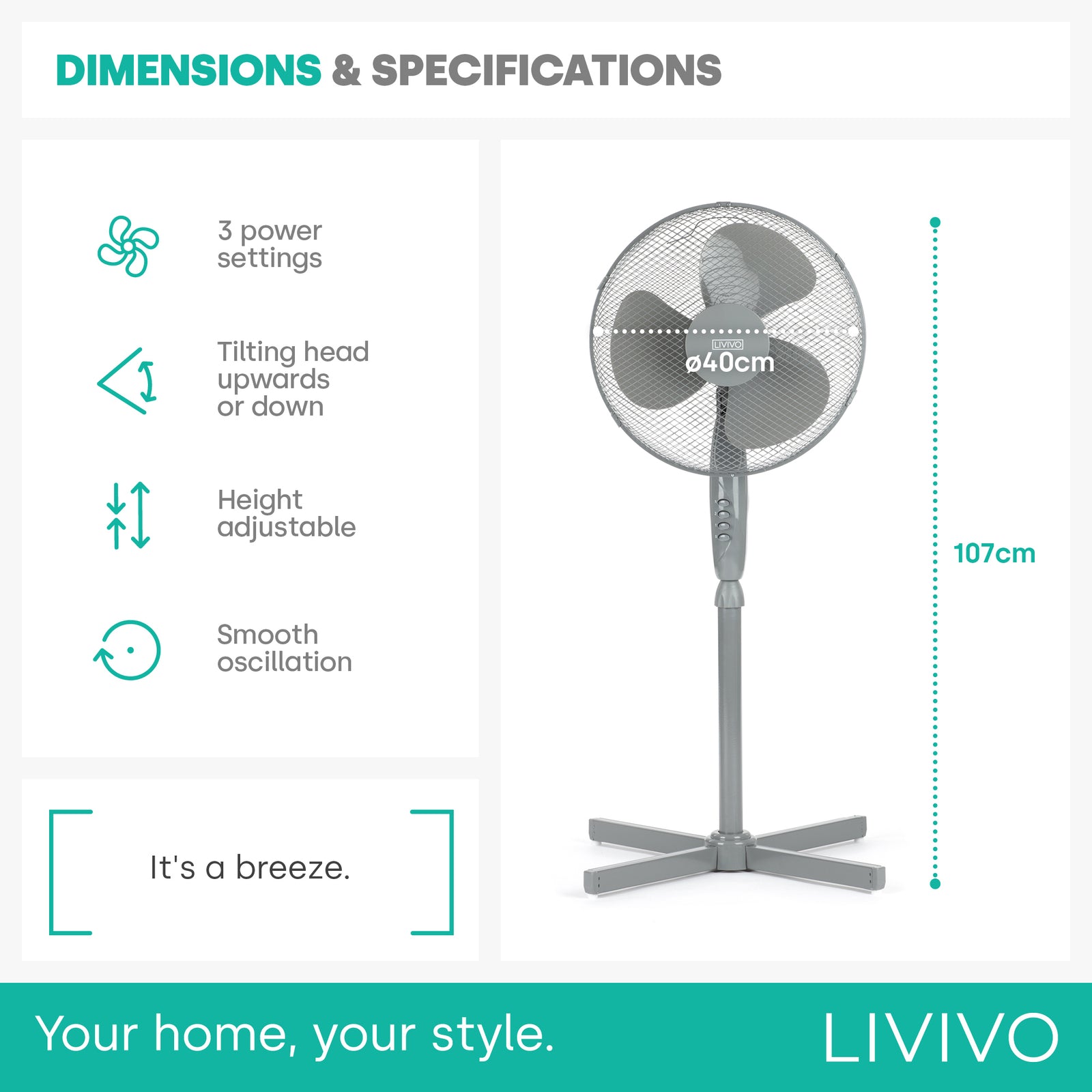 16" Pedestal Fan - Grey