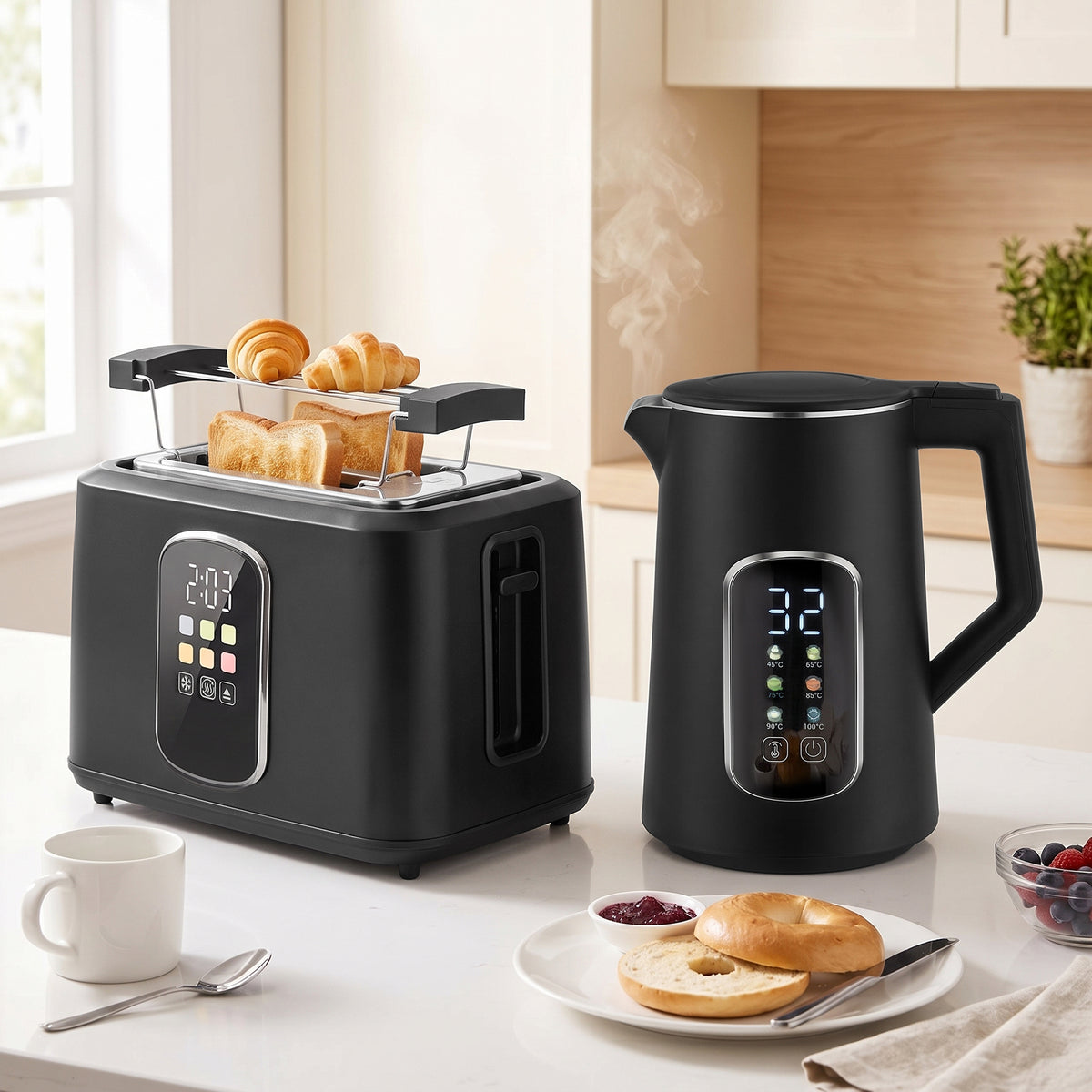 1.5l 3000w Kettle And Toaster Set With Strix Thermostat, Keep Warm