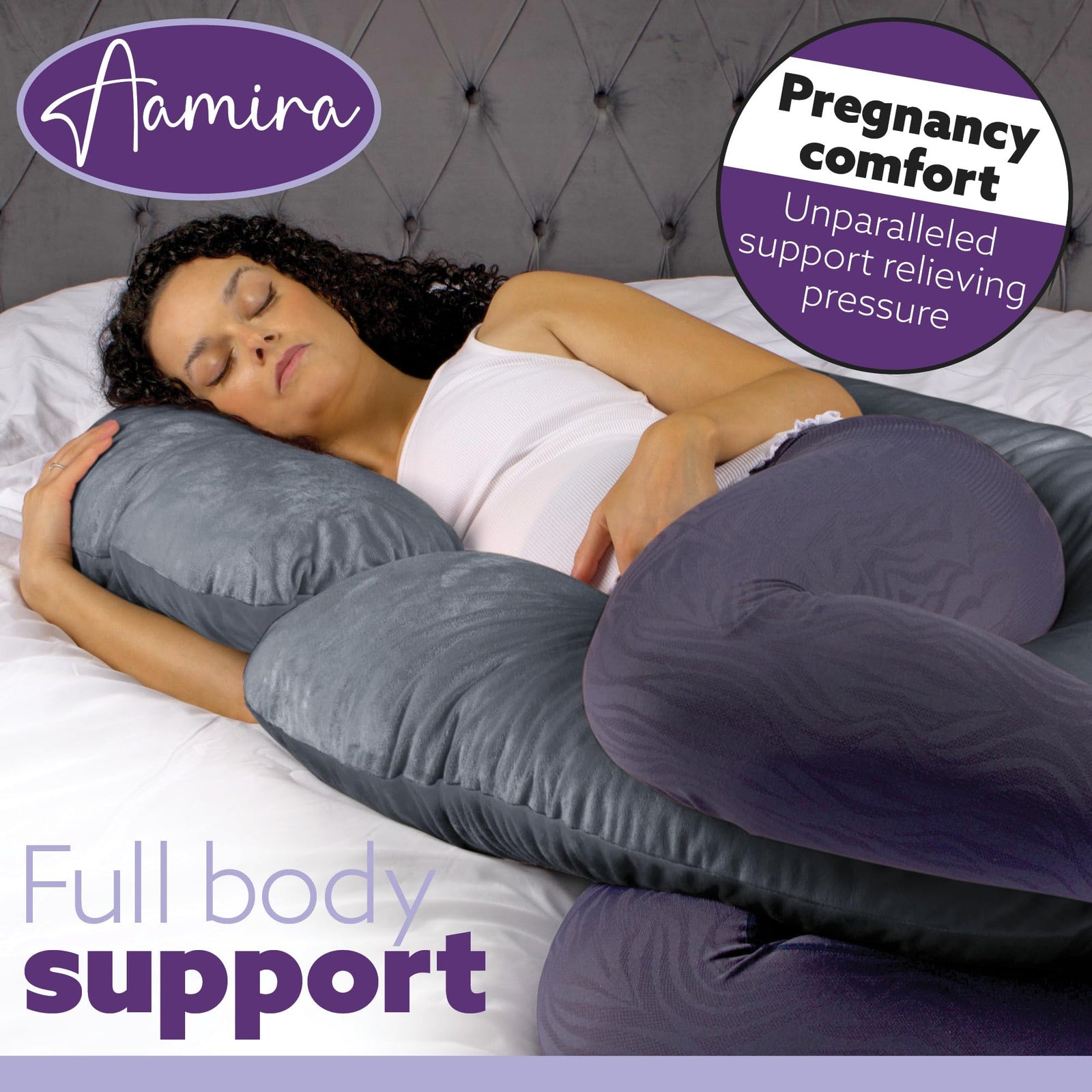 C Shaped Pregnancy Pillow, 140x65x20cm Shredded Memory Foam Full Body Maternity Cushion For Sleeping | C Shape | Dark Grey