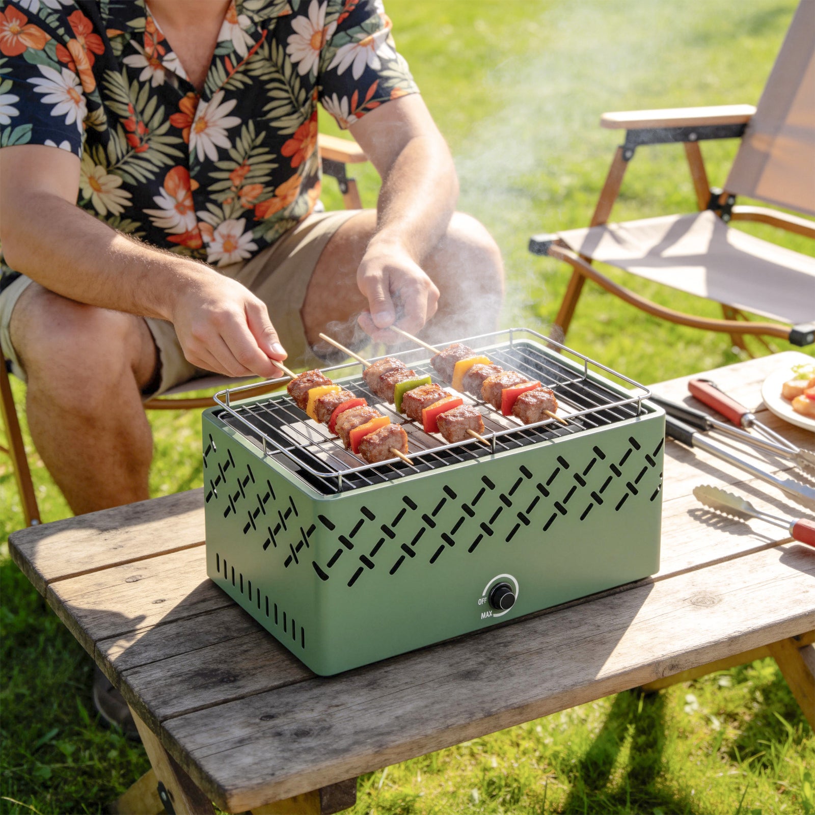 Portable Charcoal Bbq Grill With Built-in Fan, Light Green