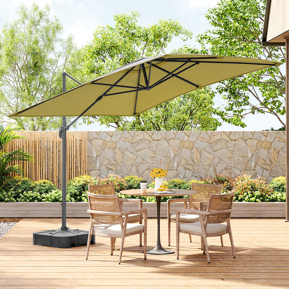 Large Square Patio Parasol With Durable Polyester Canopy, Pa Waterproof Coating, Adjustable Height, 360° Foot Pedal Rotation With Cross Base & Fillable Base | One Size | Taupe
