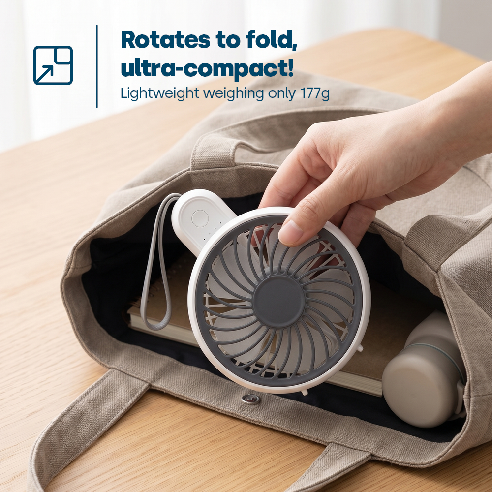 Handheld Mini Fan - 3 Speed Settings Rechargeable Type-c Usb | White