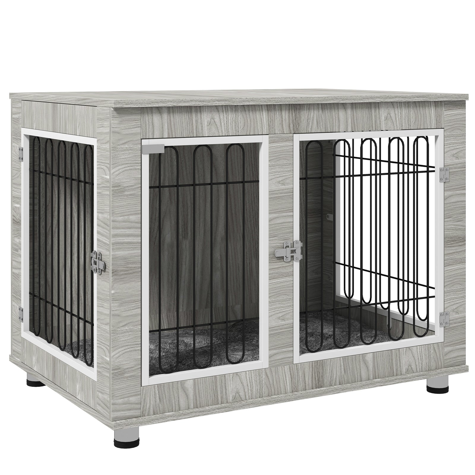 Dog Crate Table W/ Cushion, Double Door - Grey