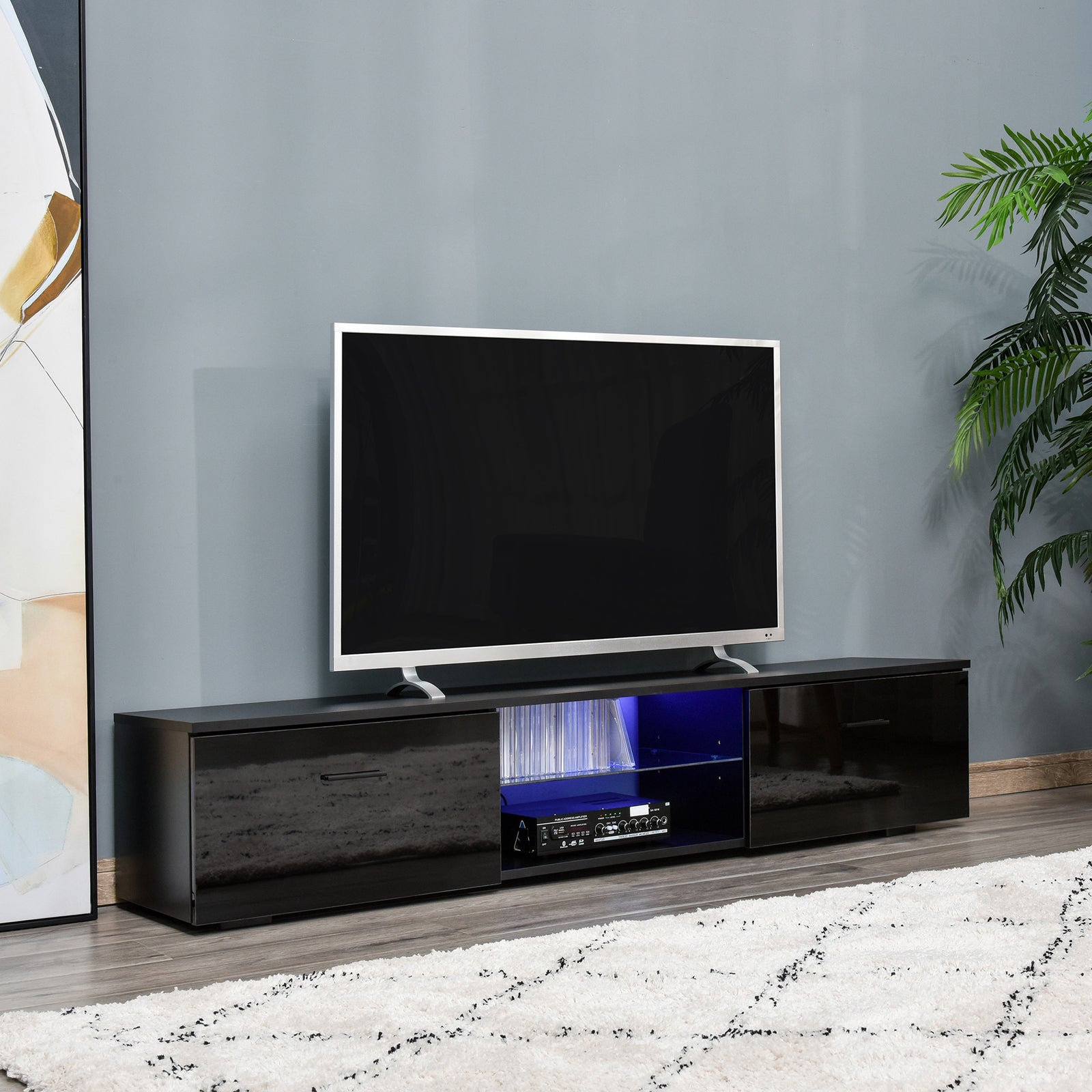 High Gloss Tv Stand With Led Lights Black