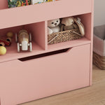 Kids Bookshelf, Toy Box W/ Storage Drawer, Wheels, For Bedroom | Pink