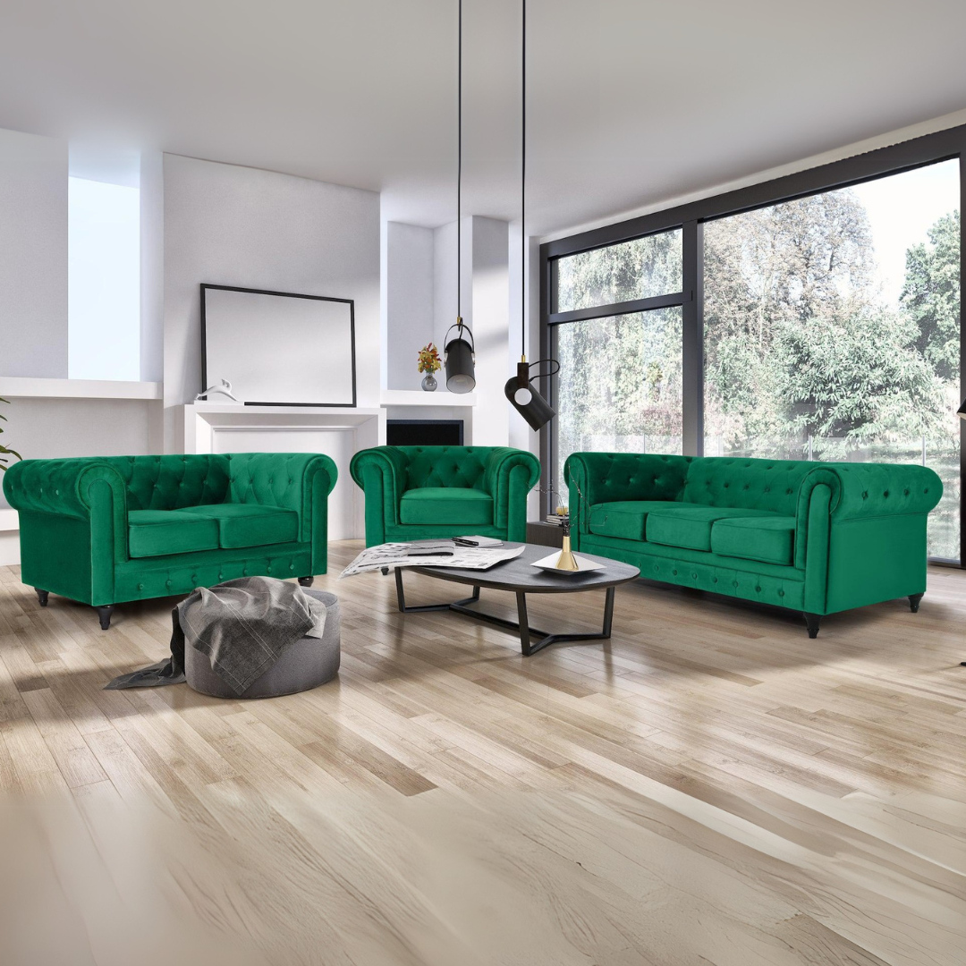 Button Tufted Velvet Living Room Armchair | Green