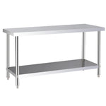 150×60cm Stainless Steel Work Table 2-tier Commercial Kitchen Prep Station, 80cm Height