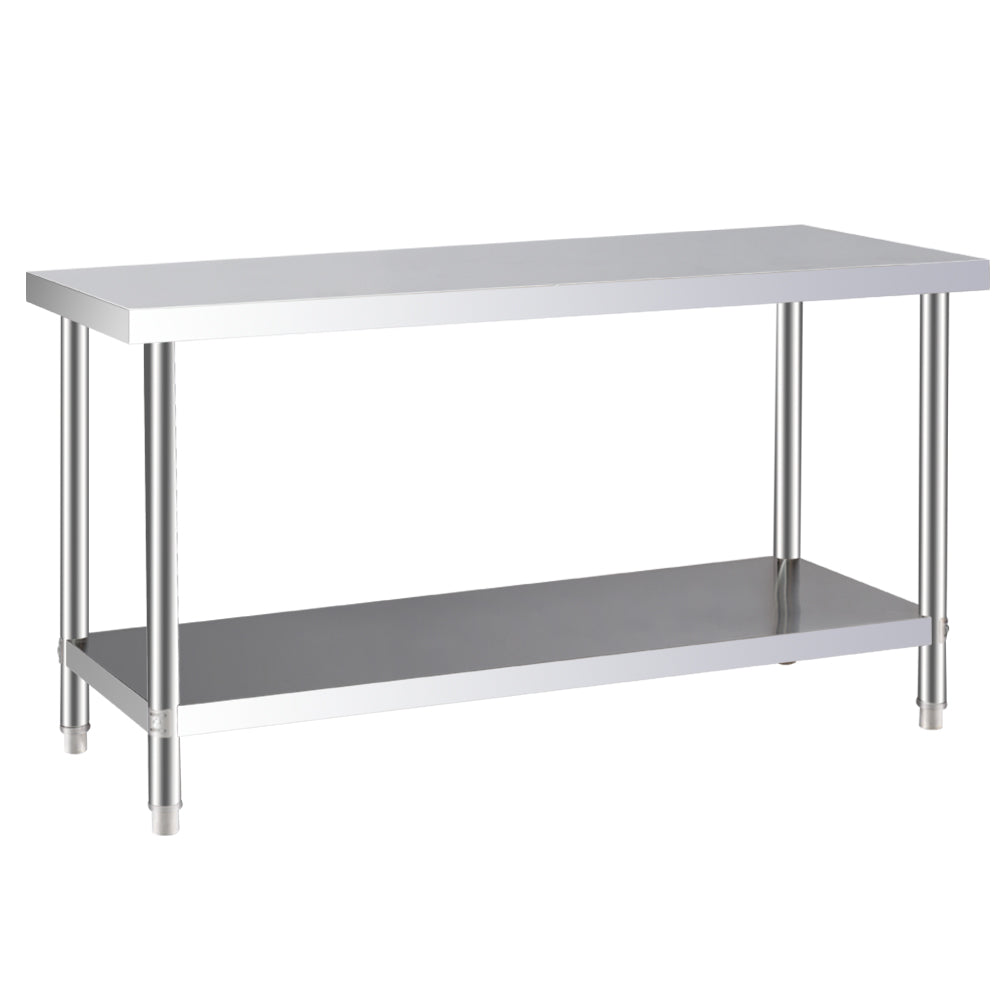 150×60cm Stainless Steel Work Table 2-tier Commercial Kitchen Prep Station, 80cm Height