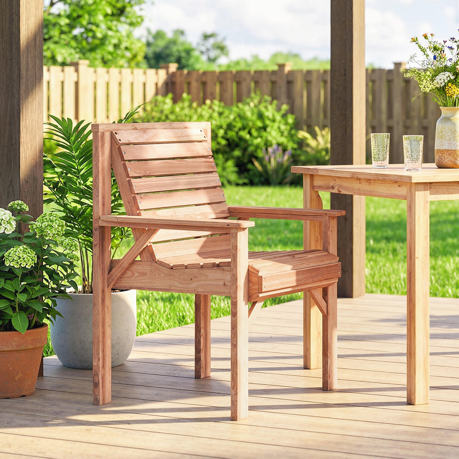 Wood Garden Chair Outdoor Dining Chair With Curved Seat | Natural