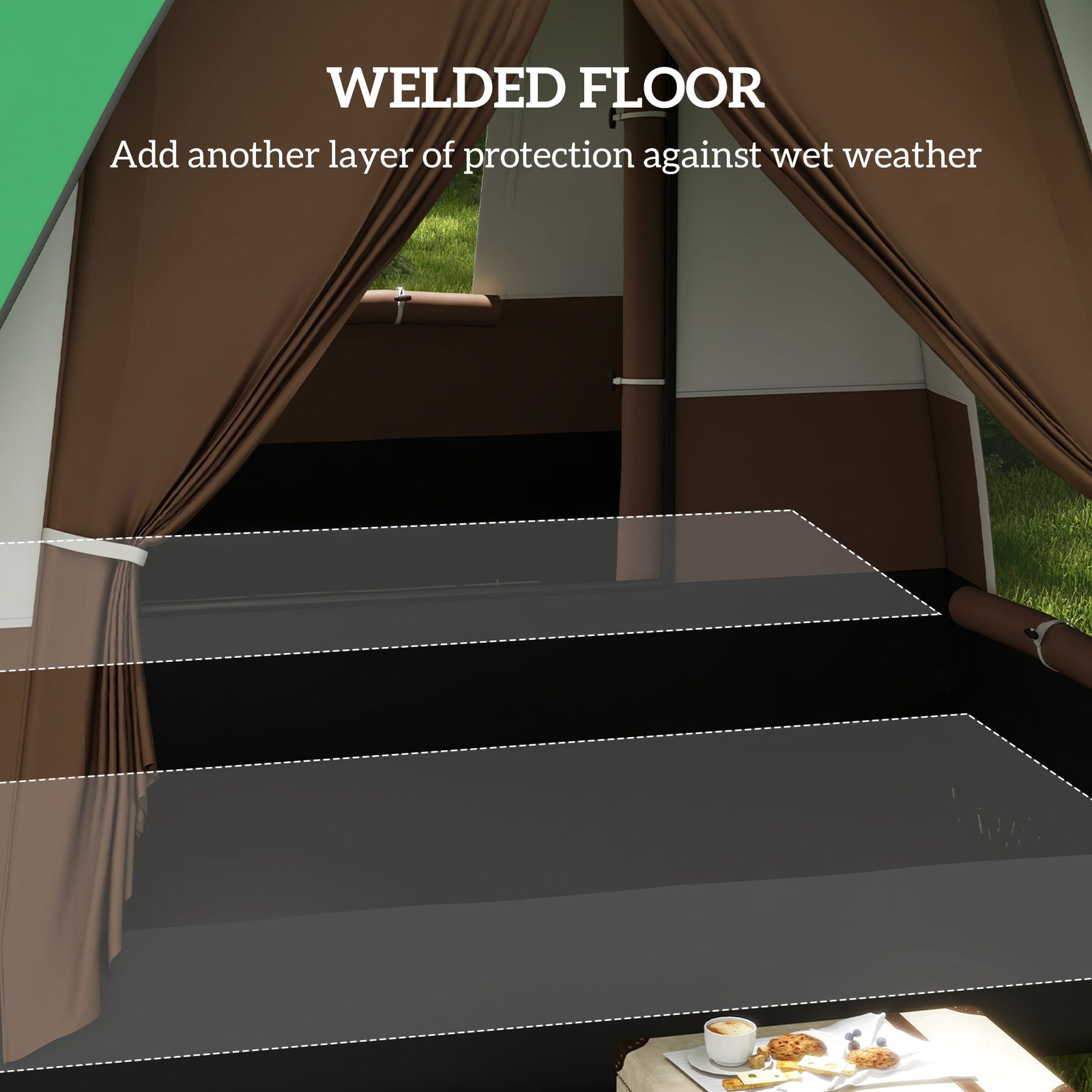 Camping Tent With 3000mm Waterproof Rainfly & Screen Panels | Green