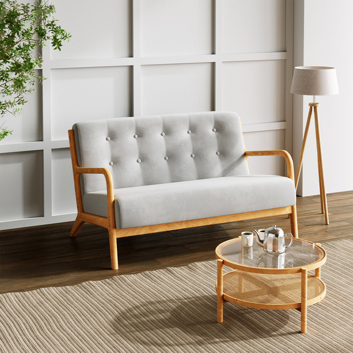 Wooden Frame 2-seater Sofa – Modern Upholstered Loveseat