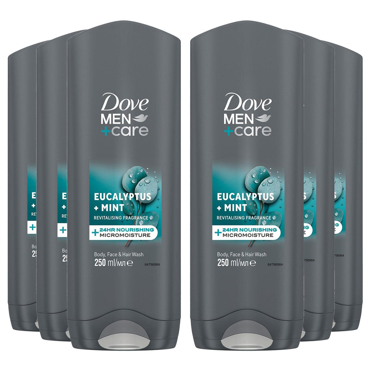 Men+care 3 In 1 Body, Face & Hair Wash Eucalyptus + Mint 250ml, 6 Pack | Set of 6