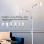 Modern Floor Lamp With Adjustable Double Heads, Metal Stand & In-line Switch | Silver Grey