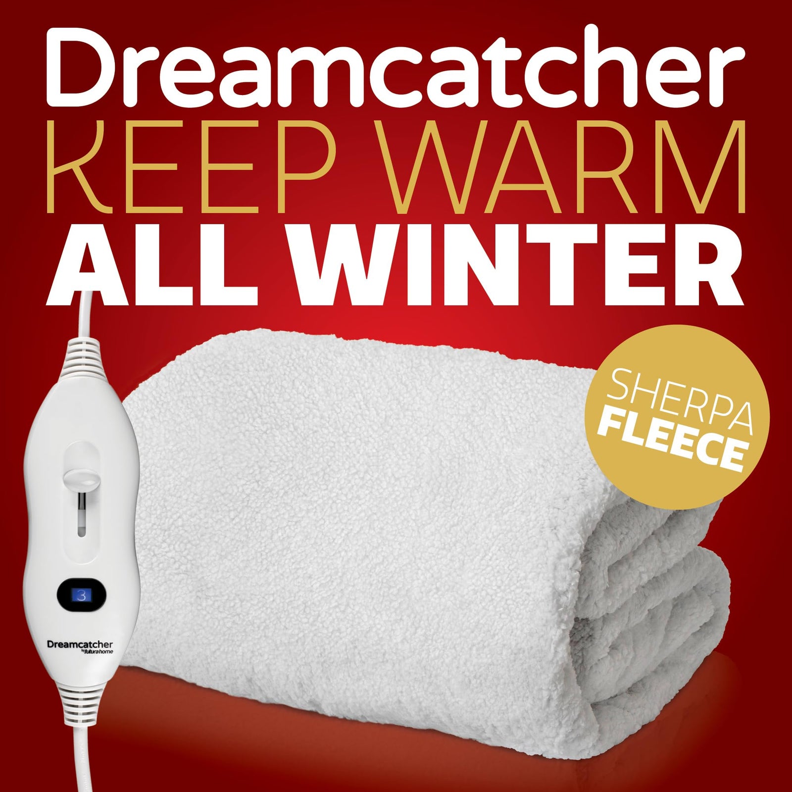 Electric Blanket Fully  Fitted Sherpa  Fleece Heated Bed Underblanket 3 Heat Settings | Single | White