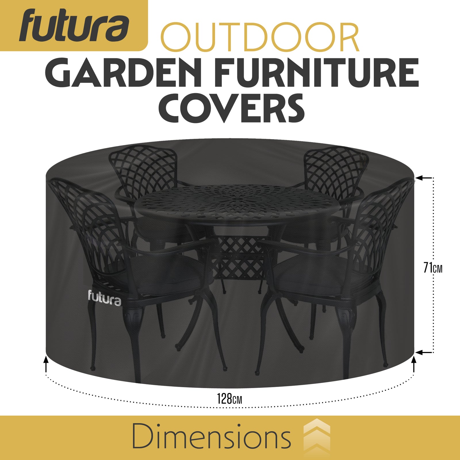 Premium Round Waterproof Garden Furniture Cover, Outdoor Patio Weatherproof Rattan Table & Chair Set Guard | 128 x 71cm | Black